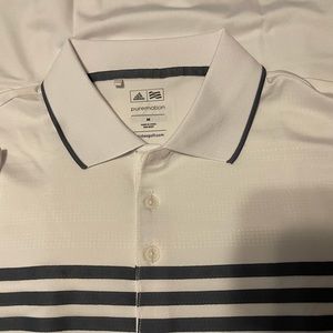 ADIDAS PUREMOTION CLIMACOOL 3-STRIPE CHEST GOLF POLO MEN MEDIUM WHITE/LEAD EUC